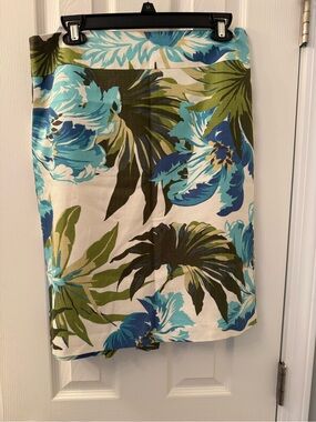 LOFT Tropical Floral Pencil Skirt in Blue, Green, Cream